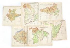 1940 5 db vármegye térkép: Vas, Zala, Békés, Bihar, Csanád, Jász.Nagykun, Barany Somogy, Tolna, Abauj Torna, Bács-Bodrog...29x24 cm