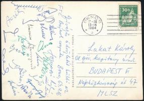 1964 FTC futballcsapat tagjainak aláírása levelezőlapon