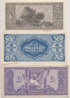 1946. 1.000.000.000MP + 1.000.000BP + 10.000.000BP T:II-,I-, III kis papírhiány, kis ragasztónyom mi...