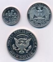 Amerikai Egyesült Államok 1987S 10c Cu-Ni + 1987S 25c Cu-Ni + 1987S 1/2$ Cu-Ni "Kennedy" T...