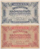 1946. 10.000AP + 50.000AP + 100.000AP + 500.000AP + 1.000.000AP fordított címerrrel T:III kis szakad...