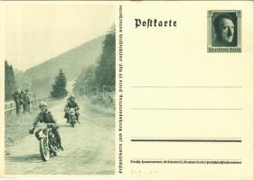 Festpostkarte zum Reichsparteitag / NSDAP German Nazi Party propaganda, motorcycle, motorbike, swastika; 6 Ga.