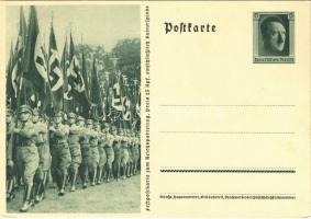 Festpostkarte zum Reichsparteitag / Nuremberg Rally, NSDAP German Nazi Party propaganda, swastika flags; 6 Ga. Adolf Hitler (EB)
