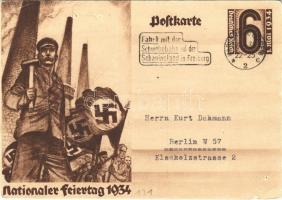 1934 Nationaler Feiertag / NSDAP German Nazi Party working class propaganda, swastika + 6 Ga. (lyukak / pinholes)