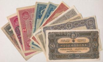 1916-1920. 10db vegyes korona bankjegy, közte 1920. 50K "Orell Füssli Zürich" T:III,III-