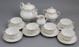 Zsolnay porcelán teás készlet, aranyozott dekorral, jelzett, apró kopásnyomokkal