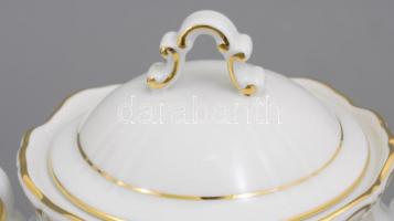 Zsolnay porcelán teás készlet, aranyozott dekorral, jelzett, apró kopásnyomokkal