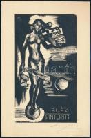 Menyhárt József (1901-1976): BUÉK Pinterits, fametszet, papír, jelzett, 15×8,5 cm