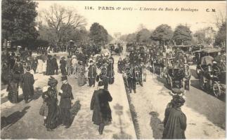 Paris, L'Avenue du Bois de Boulogne / street view, horse-drawn carriages, automobiles