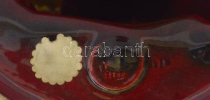 Zsolnay eozin mázas ülő hegedülő figura, jelzett (körpecsétes), sérült, hiányos, m: 22 cm