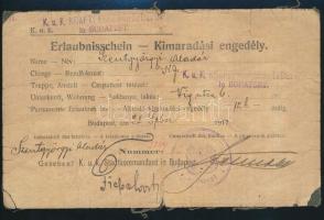 1917 Kimaradási engedély k.u.k. katona részére