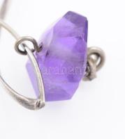 Ezüst(Ag) fülevalópár ametiszttel, jelzett, h: 7,5 cm, bruttó: 8,05 g