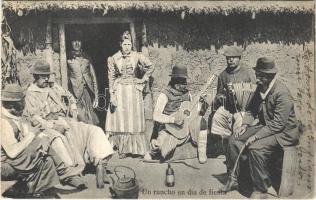 1922 Un rancho en dia de fiesta / Argentine folklore, ranch during fiesta, man with guitar and accordion