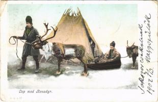 1902 Lap med Rensdyr / Nordic Sami (Laplander) family, folklore, reindeer. G.K.A. No. 17. (EB)