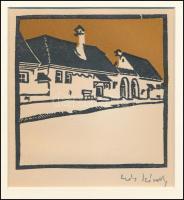 Kós Károly (1883-1977): Erdélyi utcarészlet, színes linómetszet, papír, utólagos jelzéssel, paszpart...