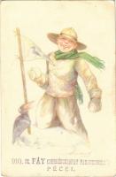 1932 A cserkész vidám. Kiadja a Magyar Cserkészszövetség / Hungarian boy scout art postcard, snowball s: Márton L. + 910. sz. FÁY Cserkészcsapat Parancsnokság Pécel (EK)