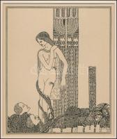 Kozma Lajos (1884-1948): Bálvány. Cinkográfia, papír, jelzett a cinkográfián, paszpartuban, 19,5×16,...