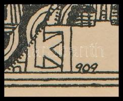 Kozma Lajos (1884-1948): Bálvány. Cinkográfia, papír, jelzett a cinkográfián, paszpartuban, 19,5×16,...