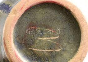 Jelzett iparművész kerámia váza csurgatott mázzal. 28,5 cm