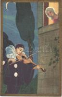 1928 Clown serenade, romantic couple. Italian art postcard. Ballerini &amp; Fratini 212. (EK)