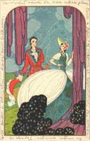 1928 Romantic couple, lady art postcard. Degami 1047. s: Leonem