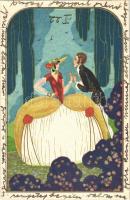 1928 Romantic couple, lady art postcard. Degami 1047. s: Leonem