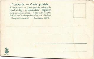 Christmas greeting art postcard, child with sled. litho (vágott / cut)