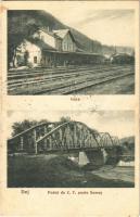 1940 Dés, Dej; Gara, Podul de C. F. peste Somes / vasútállomás, Szamos híd / railway station, bridge + 1940 Dés visszatért So. Stpl. (fl)