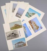 cca 1980 15 db balatoni hajót ábrázoló fotó és képeslap albumlapokon fotósarokkal.