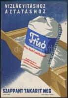 1958 Villamosplakát: Vízlágyításhoz, áztatáshoz Trisó, gr: Gábor Pál, 23,5×16,5 cm
