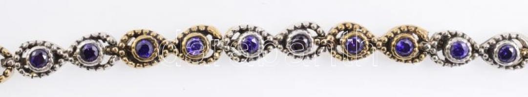 Aranyozott ezüst(Ag) kövekkel gazdagon kirakott nyakék, jelzett, h: 53 cm, bruttó: 78,86 g