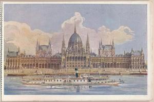 A Magyar Királyi Folyam- és Tengerhajózási Részvénytársaság képeslapfüzete. 15 db magyar művész váro...