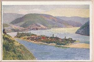 A Magyar Királyi Folyam- és Tengerhajózási Részvénytársaság képeslapfüzete. 15 db magyar művész váro...