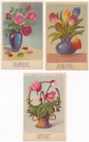 5 db RÉGI virágos motívum képeslap / 5 pre-1945 flower motive postcards