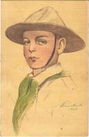 Kiadja a Magyar Cserkészszövetség Nagytábortanácsa 1926. / Hungarian boy scout art postcard s: Márton L.