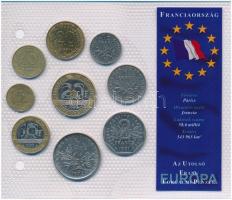 Franciaország 1972-1998. 5c-20Fr (9xklf) Európa utolsó pénzei vákuumcsomagolt forgalmi szett T:1--2- France 1972-1998. 5 Cent - 20 Francs (9xdiff) Europes last coins coin set in vacuum packing C:AU-VF