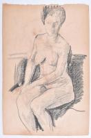 Udvary Pál (1900-1987): Női akt. Szén, papír, jelzés nélkül. Hátoldalán vázlatok. Kissé foltos. 34,5×24 cm