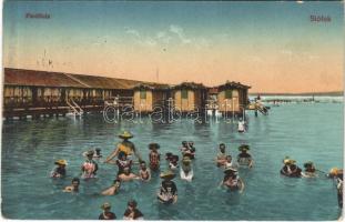 1917 Siófok, fürdőház, strand, fürdőzők