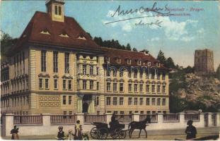 1915 Brassó, Kronstadt, Brasov; Ev. Gymnasium / Evangélikus gimnázium, lovasfogat / Lutheran grammar school, horse-drawn carriage (EK)