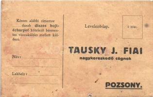 Pozsony, Pressburg, Bratislava; "Echarpok díszes bojtokkal" Tausky J. Fiai ruhakereskedő c...