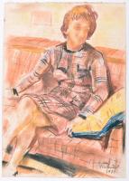 Udvary Pál (1900-1987): Hölgy portréja. Pasztell, papír. Jelzés nélkül. Sérült. Kissé foltos. 35x25 cm.