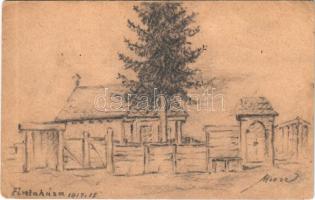 1917 Fintaháza, Cinta; kézzel rajzolt tábori postai levelezőlap / WWI K.u.K. military field postcard with hand-drawn art (kopott sarkak / worn corners)
