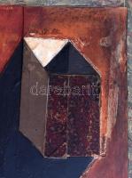 Szikora Tamás (1943-2012): Piros doboz, 2007. Olaj, kollázs, farost, jelzett. 50x40 cm / Tamás Sziko...