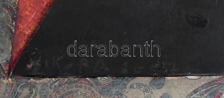 Szikora Tamás (1943-2012): Piros doboz, 2007. Olaj, kollázs, farost, jelzett. 50x40 cm / Tamás Sziko...