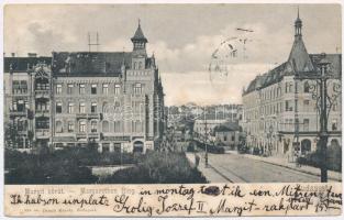 1907 Budapest II. Margit körút, villamos, Pilseni sörcsarnok, Margitpark kávéház. Divald Károly 550. sz. (EK)
