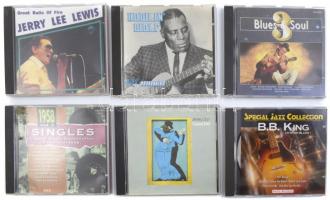 6 db jazz, blues, pop, rock&roll CD (Steely Dan: Gaucho, BB. King, Jerry Lee Lewis, Howlin Wolf stb.). Steely Dan néhámy karcolással, máskülönben jó állapotban, műanyag tokban