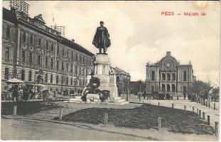 1911 Pécs, Majláth tér, Kossuth szobor, piac, zsinagóga (fl)