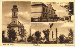 1939 Tiszafüred, Római katolikus templom és iskola, Hősök szobra, emlékmű (EK)