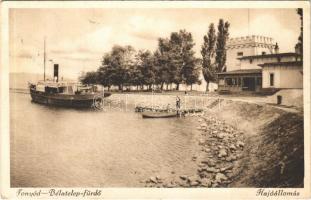 1935 Fonyód, Bélatelep-fürdő, hajóállomás, gőzhajó (EK)