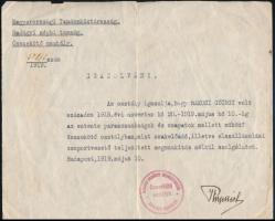 1919 Magyarországi Hadügyi Népbiztosság Összekötő Ösztálya Entente Csapatok igazolása Rákosi György ...